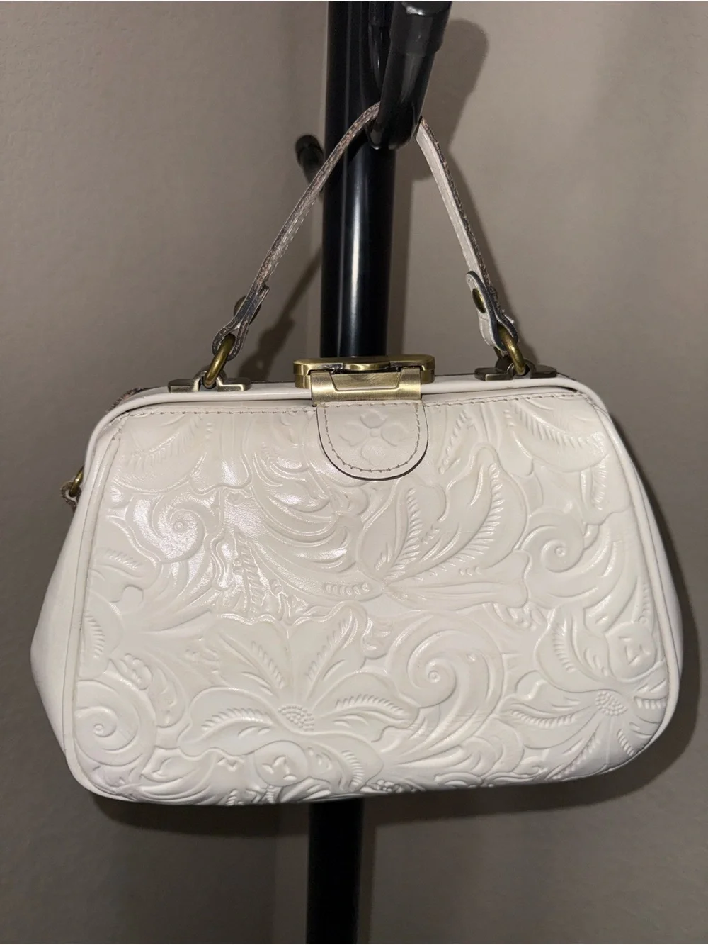 Patricia Nash Off-White Tooled Floral Top-Handle Satchel